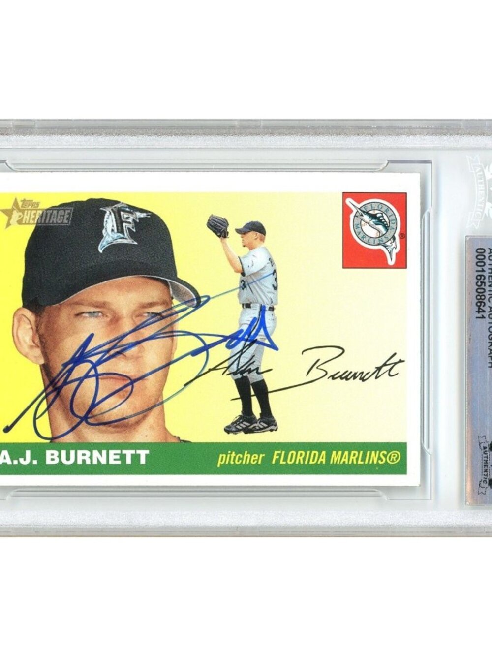 AJ Burnett Signed 2004 Topps Heritage #35 Marlins Baseball Card BAS Slabbed